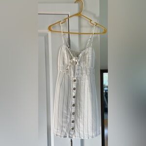 Vintage Havana White w/ Gray Pinstripe Linen-Blend Sundress Size Small